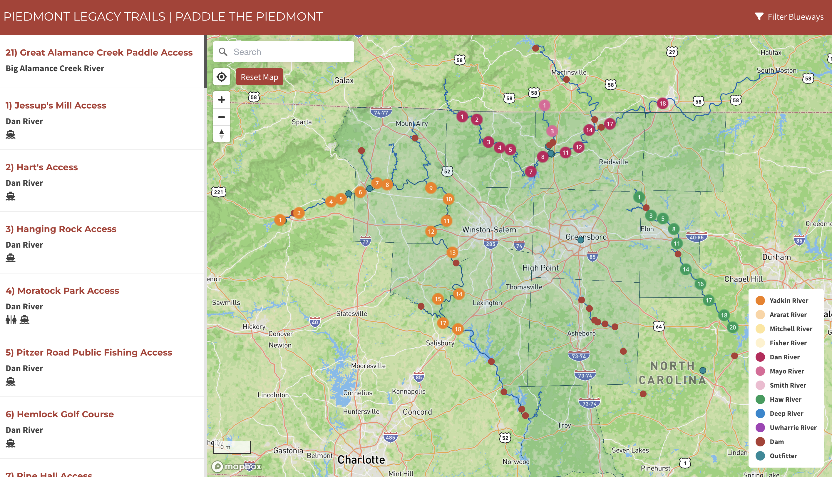 Piedmont Legacy Trails Map website