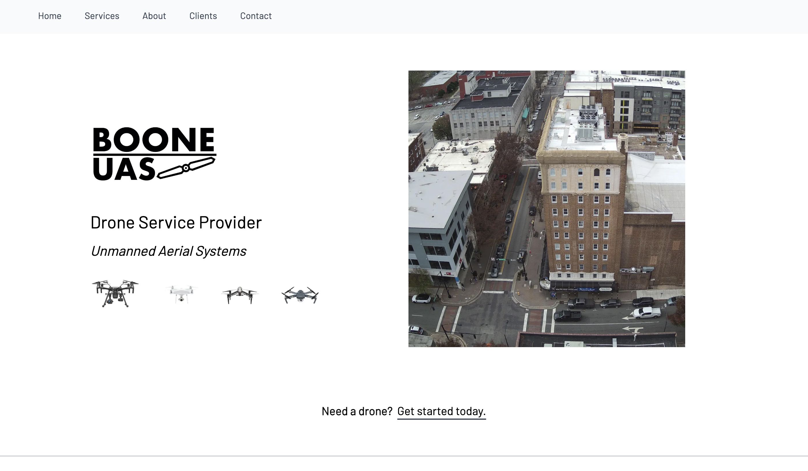 Boone UAS Drone Services website